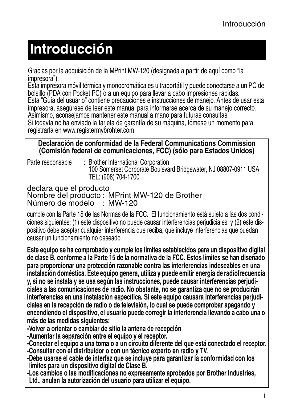 Introducción | Brother MW-120 User Manual | Page 46 / 83