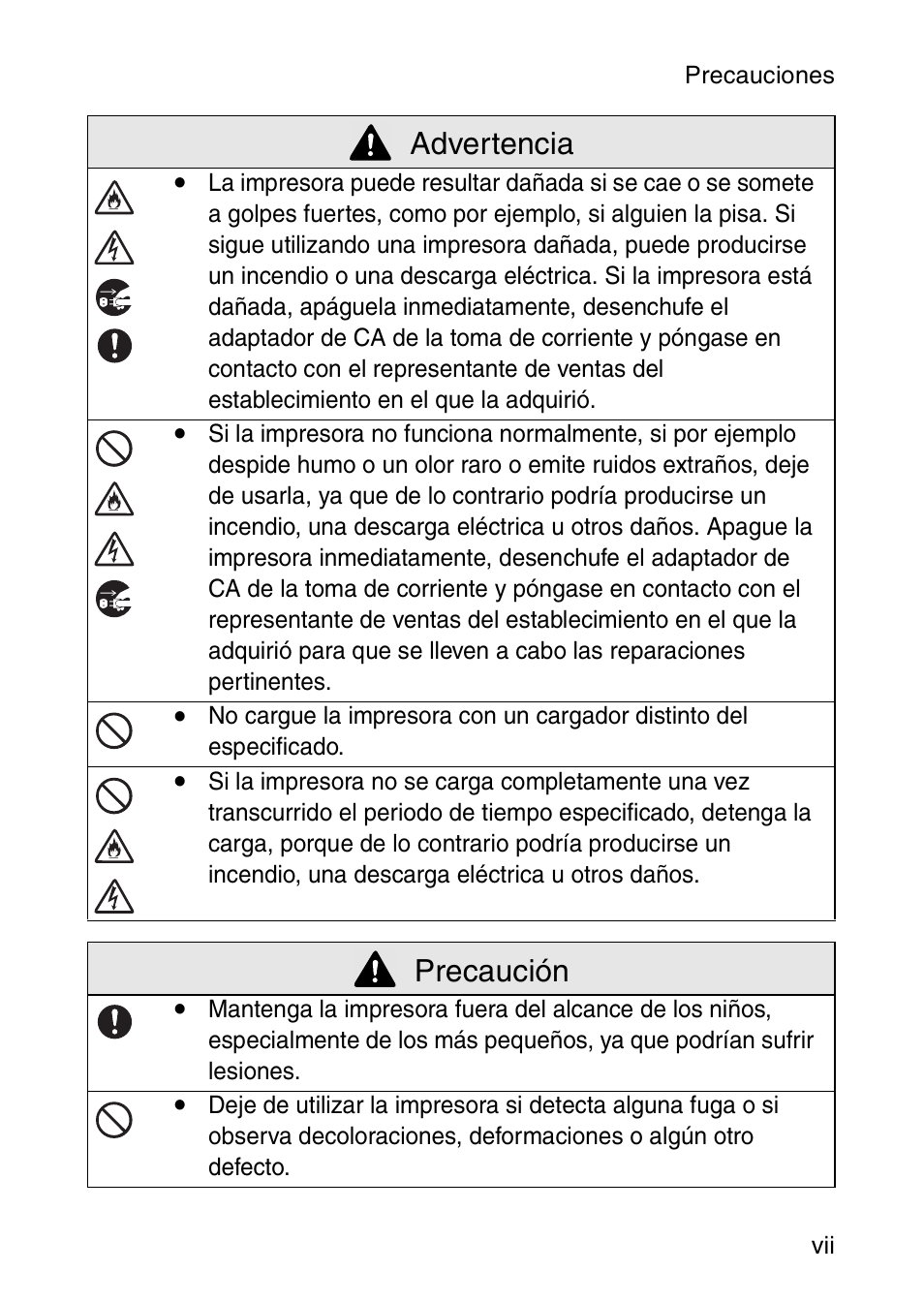 Precaución, Advertencia | Brother MW-120 User Manual | Page 52 / 83