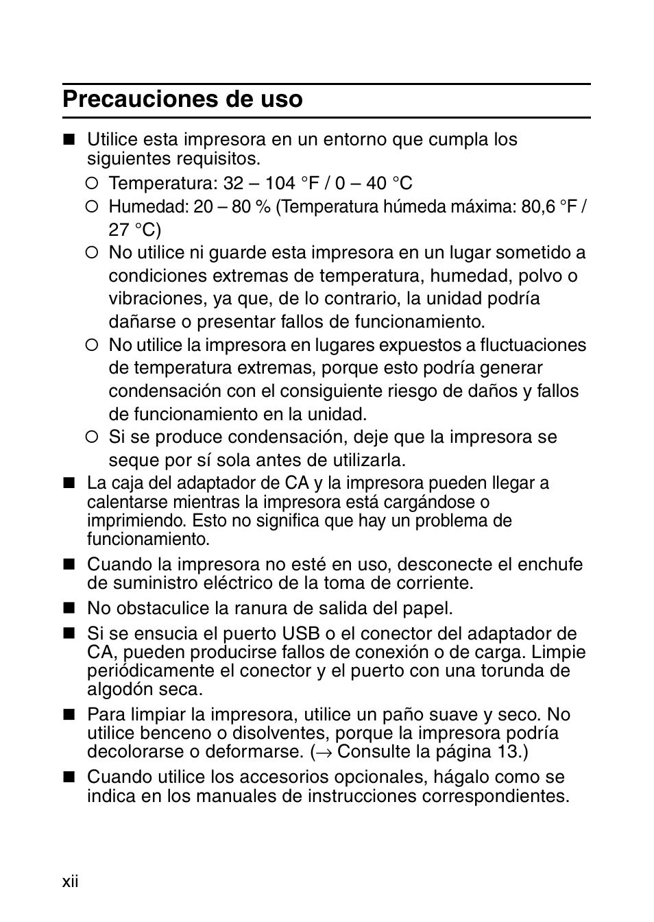 Precauciones de uso | Brother MW-120 User Manual | Page 57 / 83