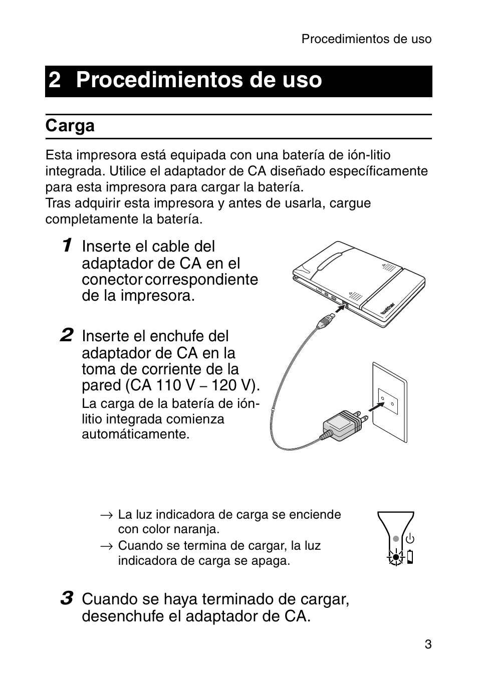 2 procedimientos de uso, Carga | Brother MW-120 User Manual | Page 62 / 83