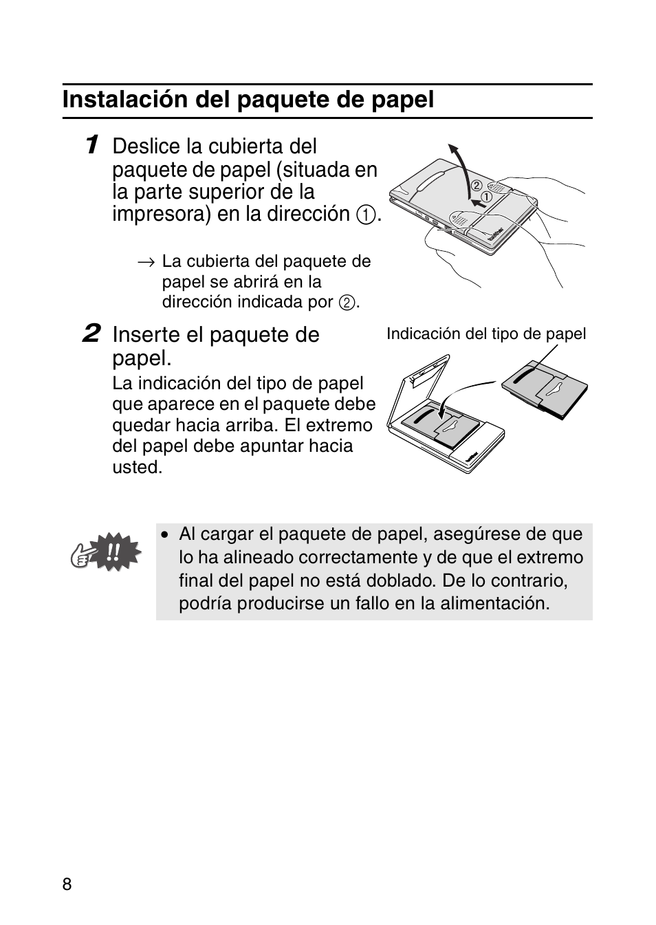 Instalación del paquete de papel | Brother MW-120 User Manual | Page 67 / 83