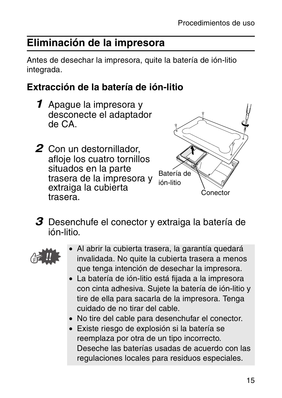 Eliminación de la impresora | Brother MW-120 User Manual | Page 74 / 83