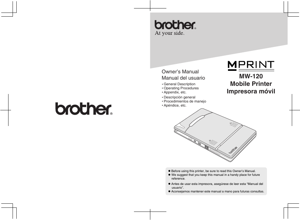 Mw-120 mobile printer impresora móvil, Owner’s manual manual del usuario | Brother MW-120 User Manual | Page 83 / 83