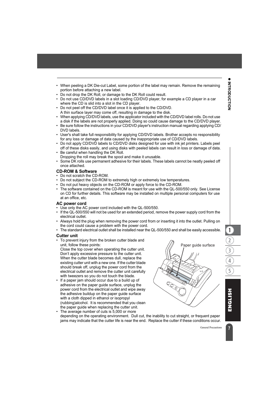 Cd-rom & software ac power cord cutter unit | Brother QL-550 User Manual | Page 11 / 76