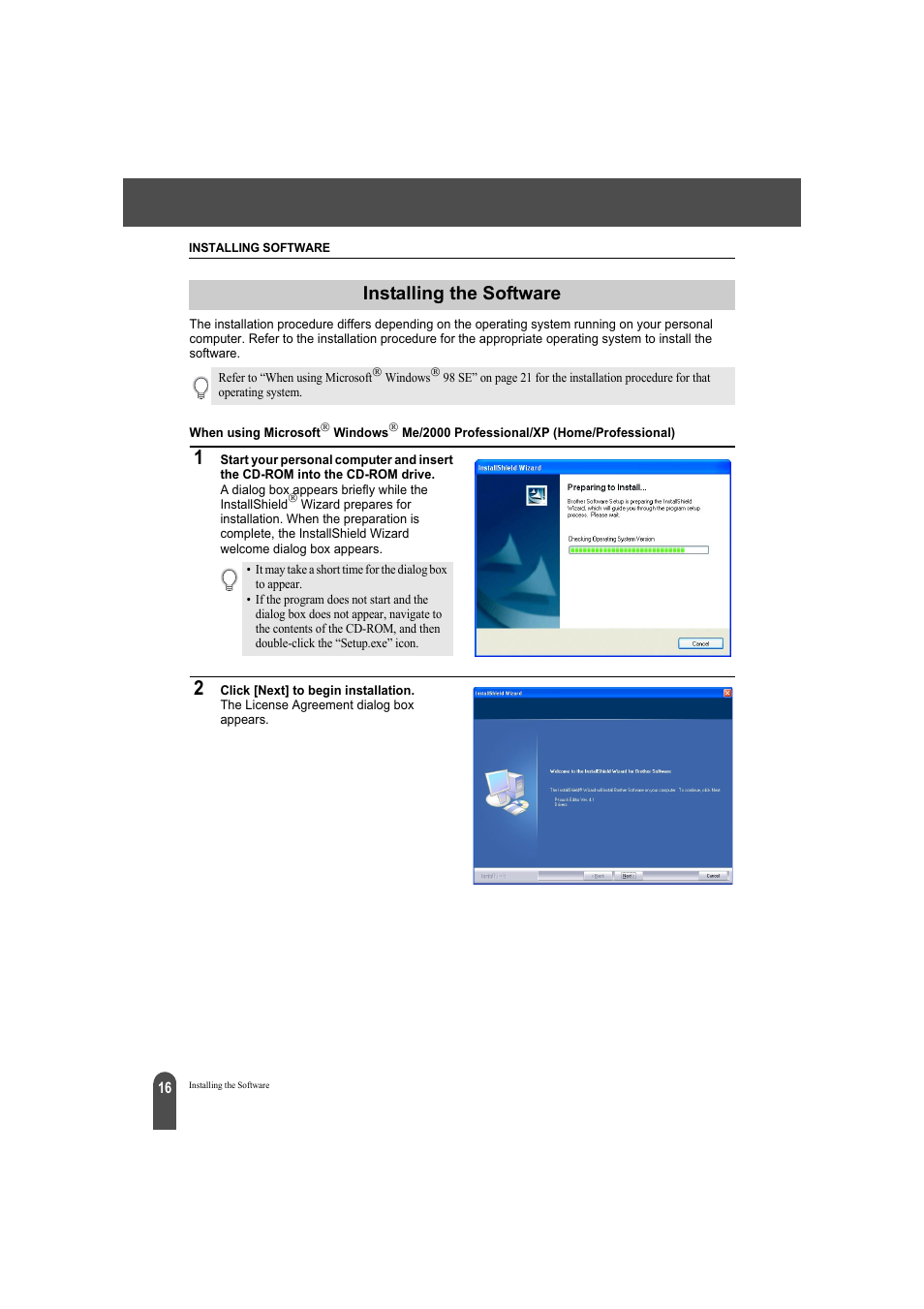 Installing the software | Brother QL-550 User Manual | Page 20 / 76