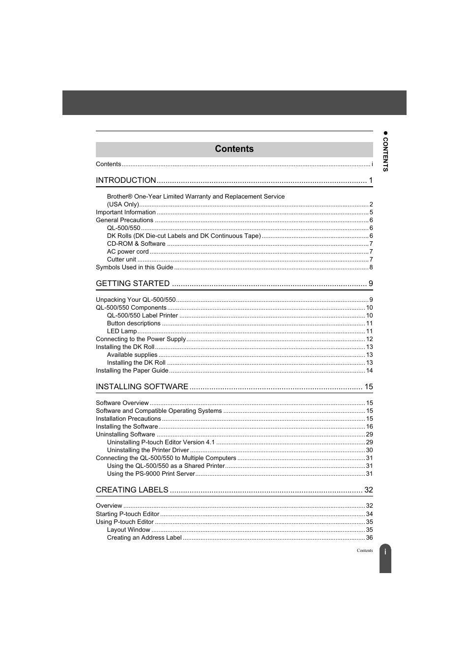 Brother QL-550 User Manual | Page 3 / 76