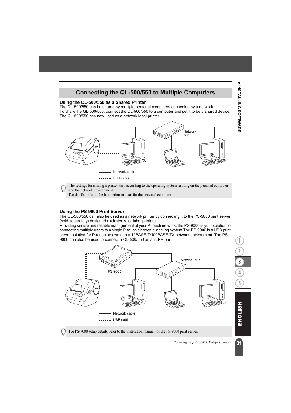 Connecting the ql-500/550 to multiple computers | Brother QL-550 User Manual | Page 35 / 76