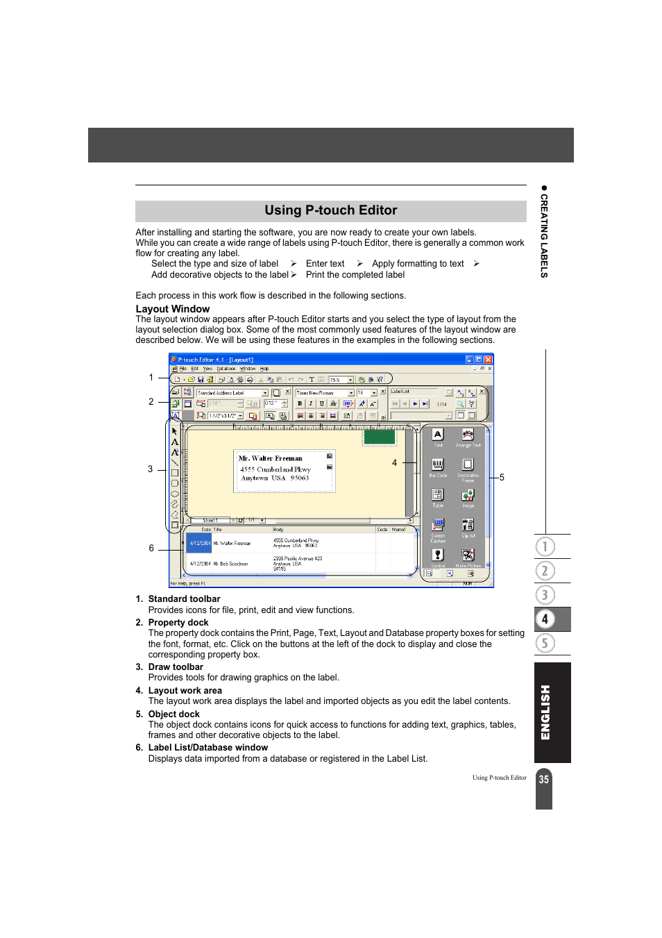 Using p-touch editor, Layout window | Brother QL-550 User Manual | Page 39 / 76