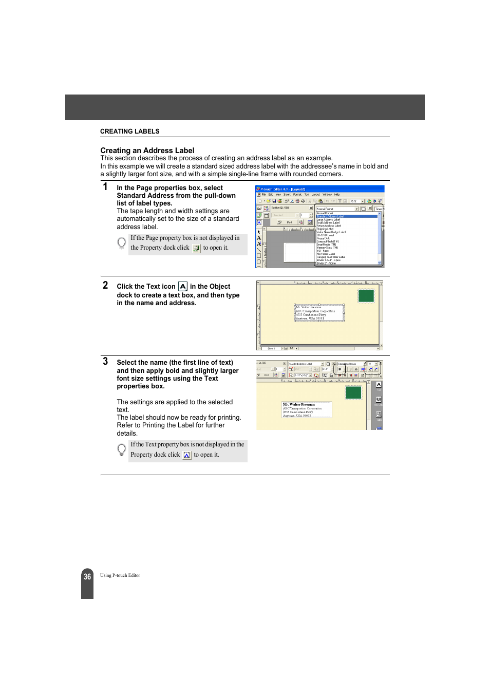 Creating an address label | Brother QL-550 User Manual | Page 40 / 76