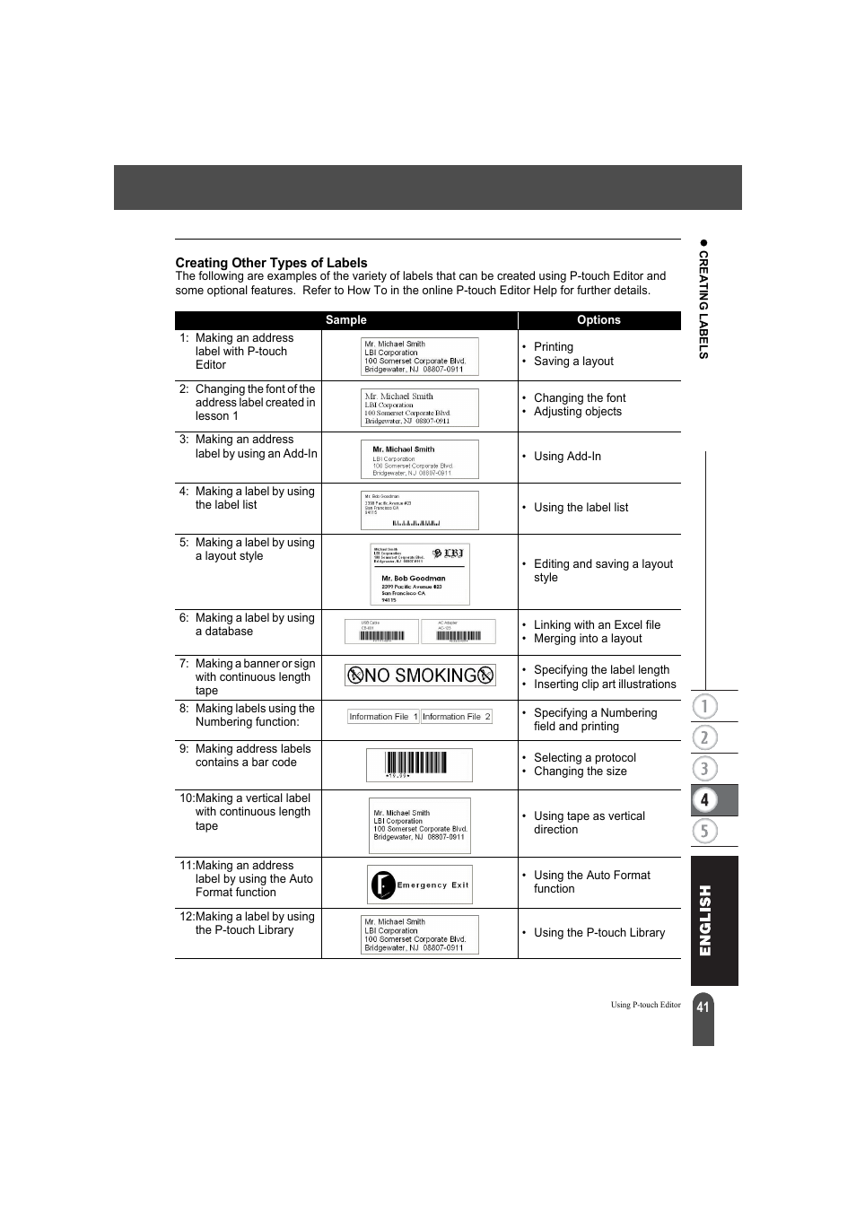 Creating other types of labels | Brother QL-550 User Manual | Page 45 / 76