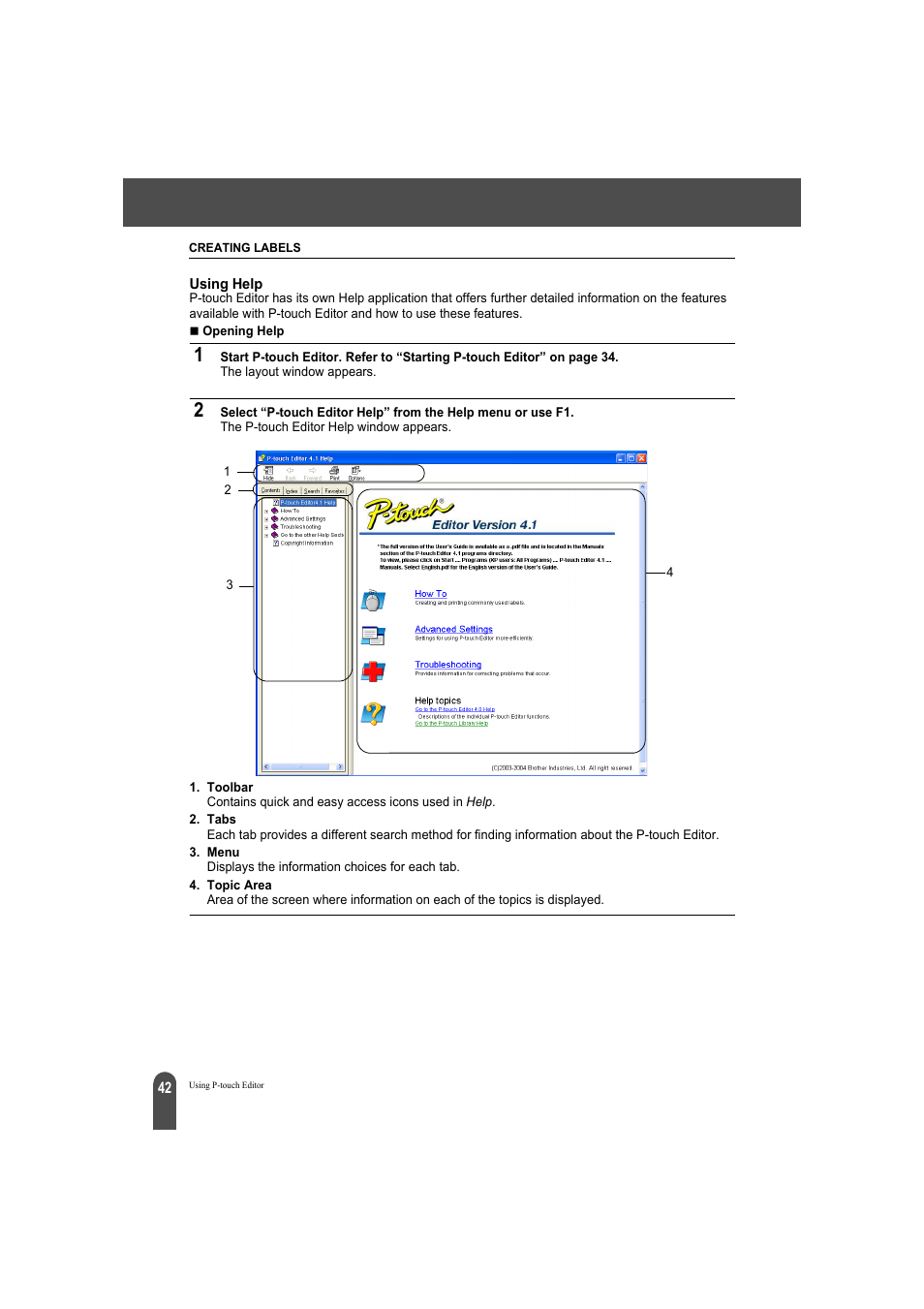Using help | Brother QL-550 User Manual | Page 46 / 76
