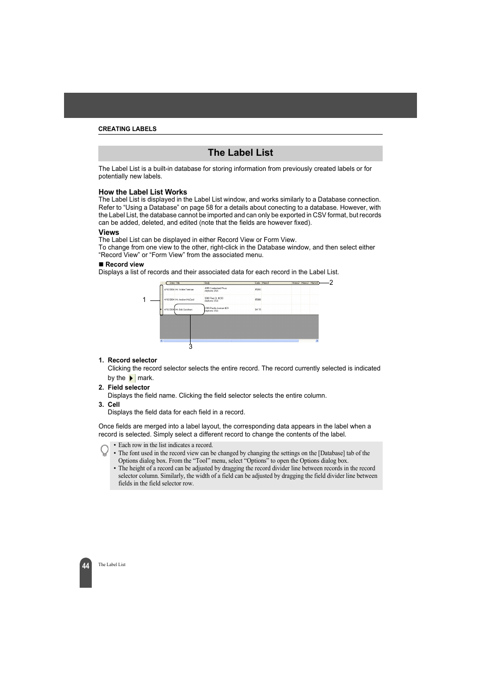 The label list, How the label list works views | Brother QL-550 User Manual | Page 48 / 76