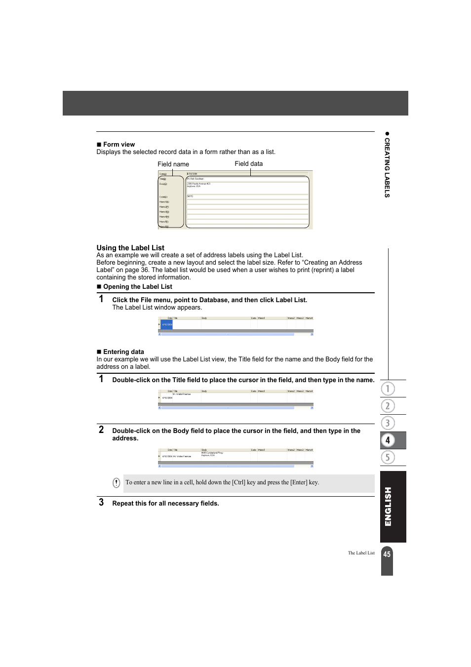 Using the label list | Brother QL-550 User Manual | Page 49 / 76