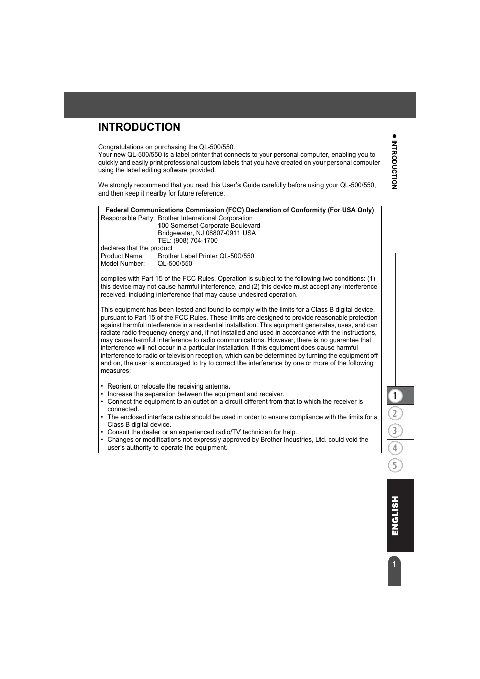Introduction | Brother QL-550 User Manual | Page 5 / 76