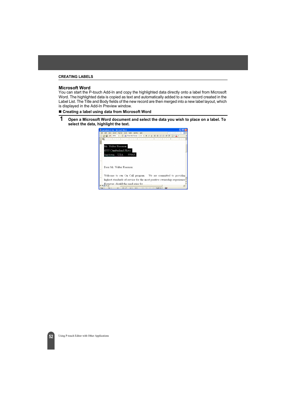 Microsoft word | Brother QL-550 User Manual | Page 56 / 76