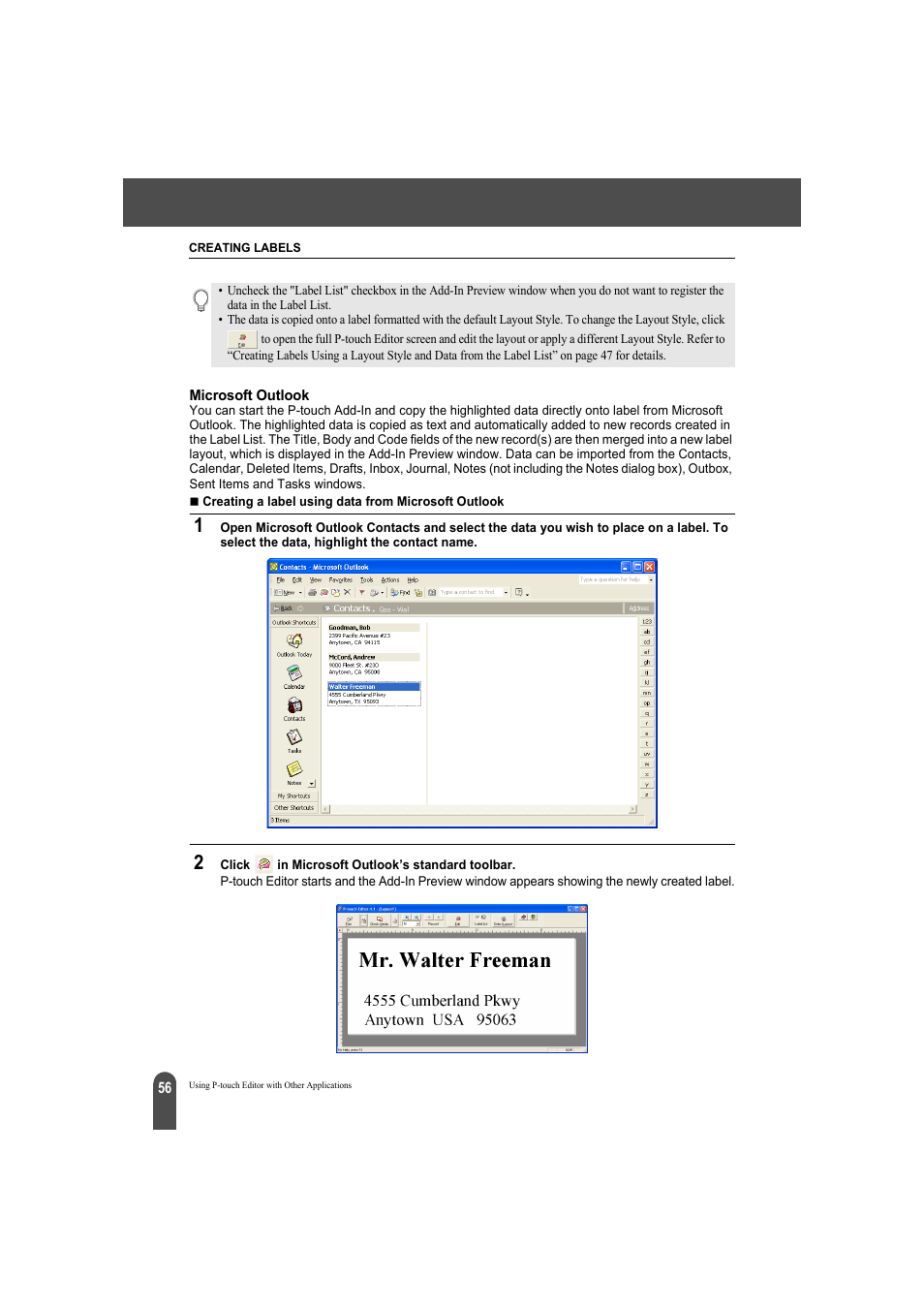Microsoft outlook | Brother QL-550 User Manual | Page 60 / 76