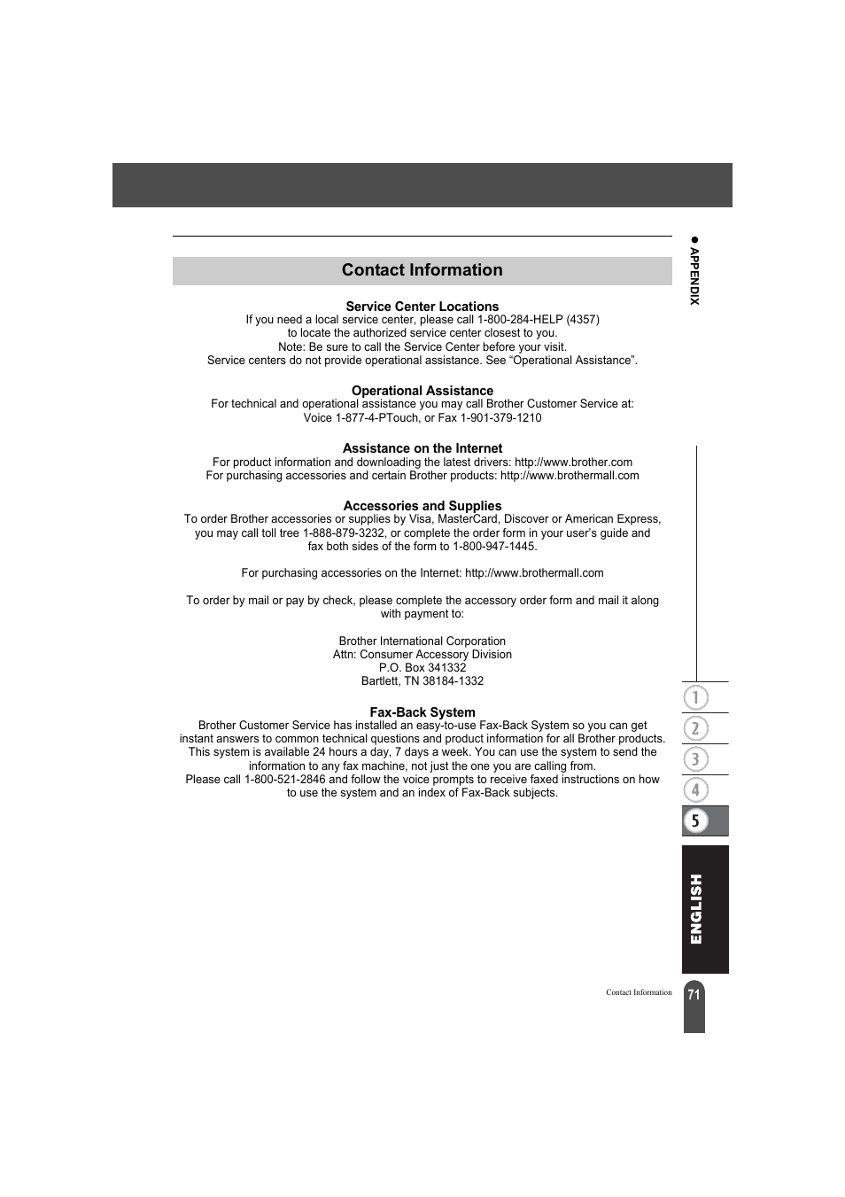 Contact information | Brother QL-550 User Manual | Page 75 / 76