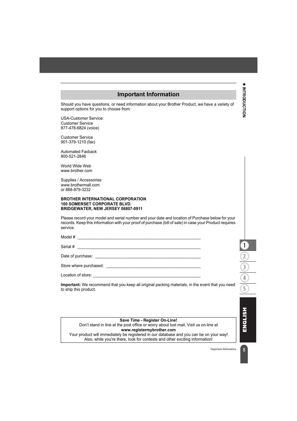 Important information | Brother QL-550 User Manual | Page 9 / 76