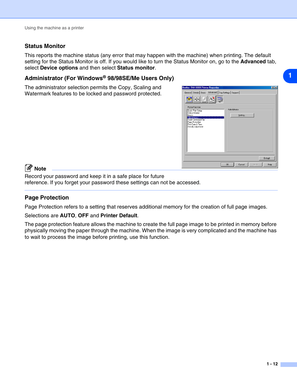 Status monitor, Administrator (for windows® 98/98se/me users only) | Brother IntelliFax-2820 User Manual | Page 15 / 38