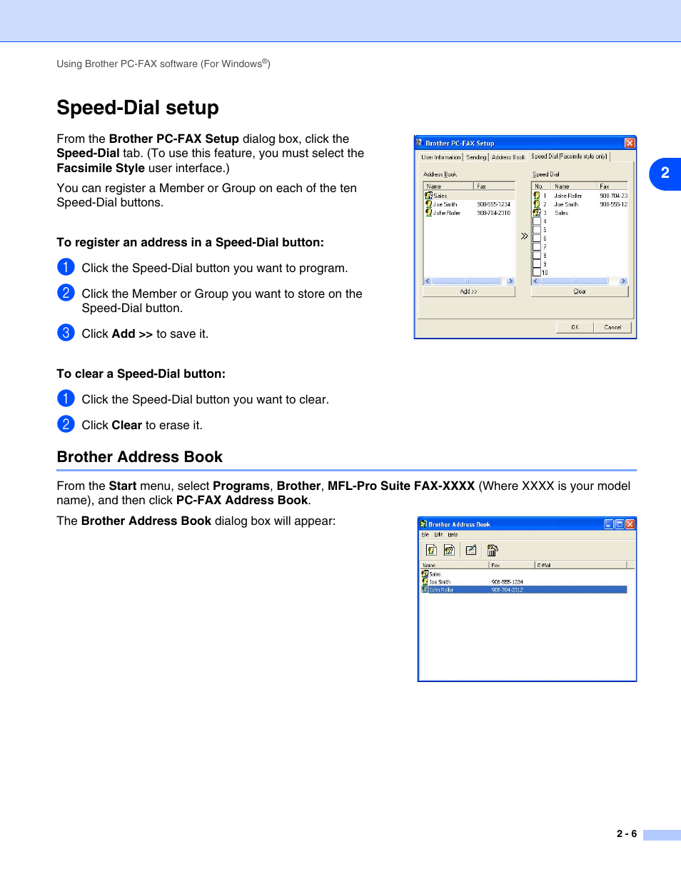 Speed-dial setup, Brother address book, Speed-dial setup -6 | Brother address book -6 | Brother IntelliFax-2820 User Manual | Page 24 / 38