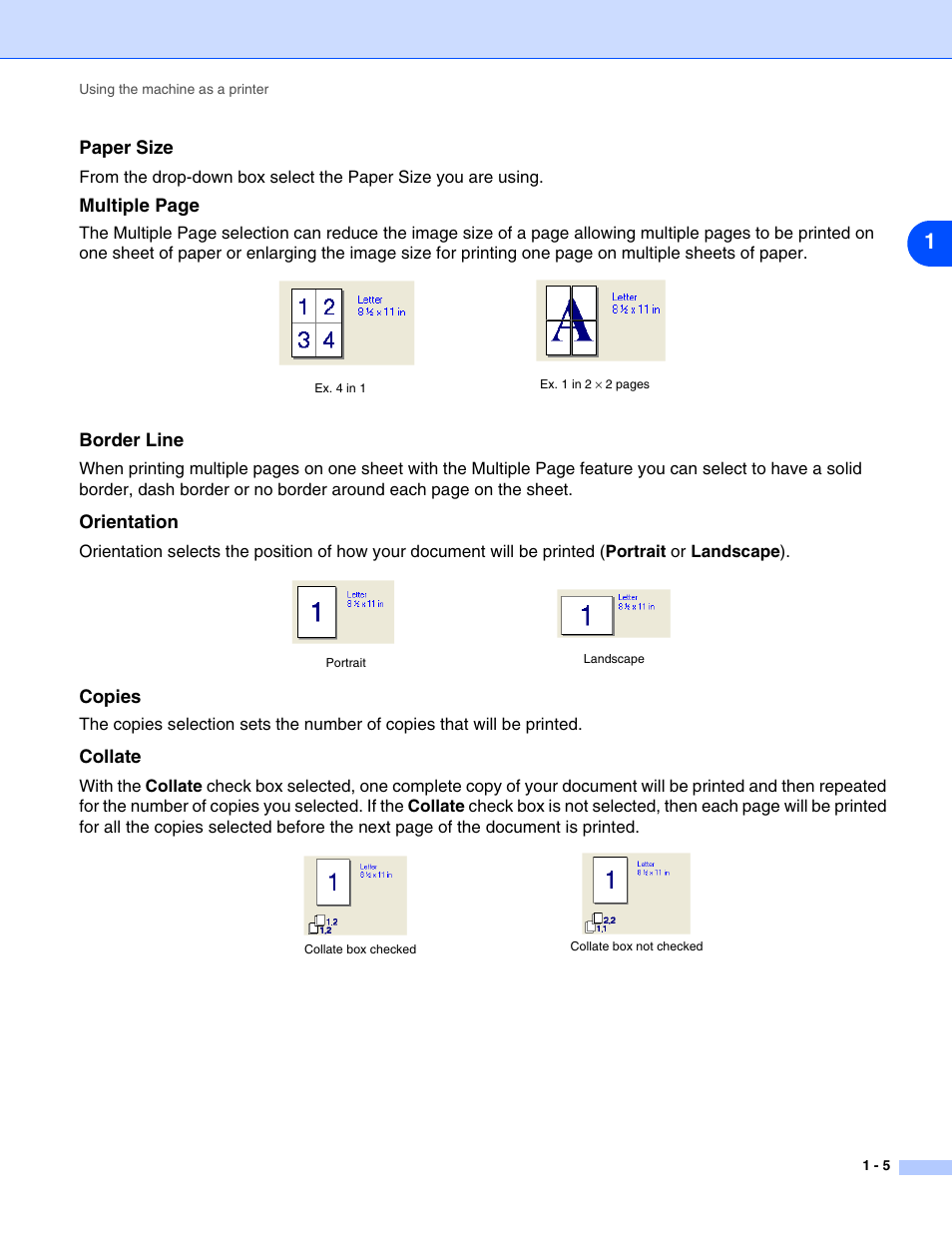 Paper size, Border line, Orientation | Collate | Brother IntelliFax-2820 User Manual | Page 8 / 38