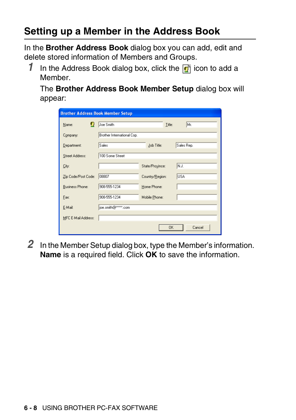 Setting up a member in the address book, Setting up a member in the address book -8 | Brother MFC 8840DN User Manual | Page 102 / 178