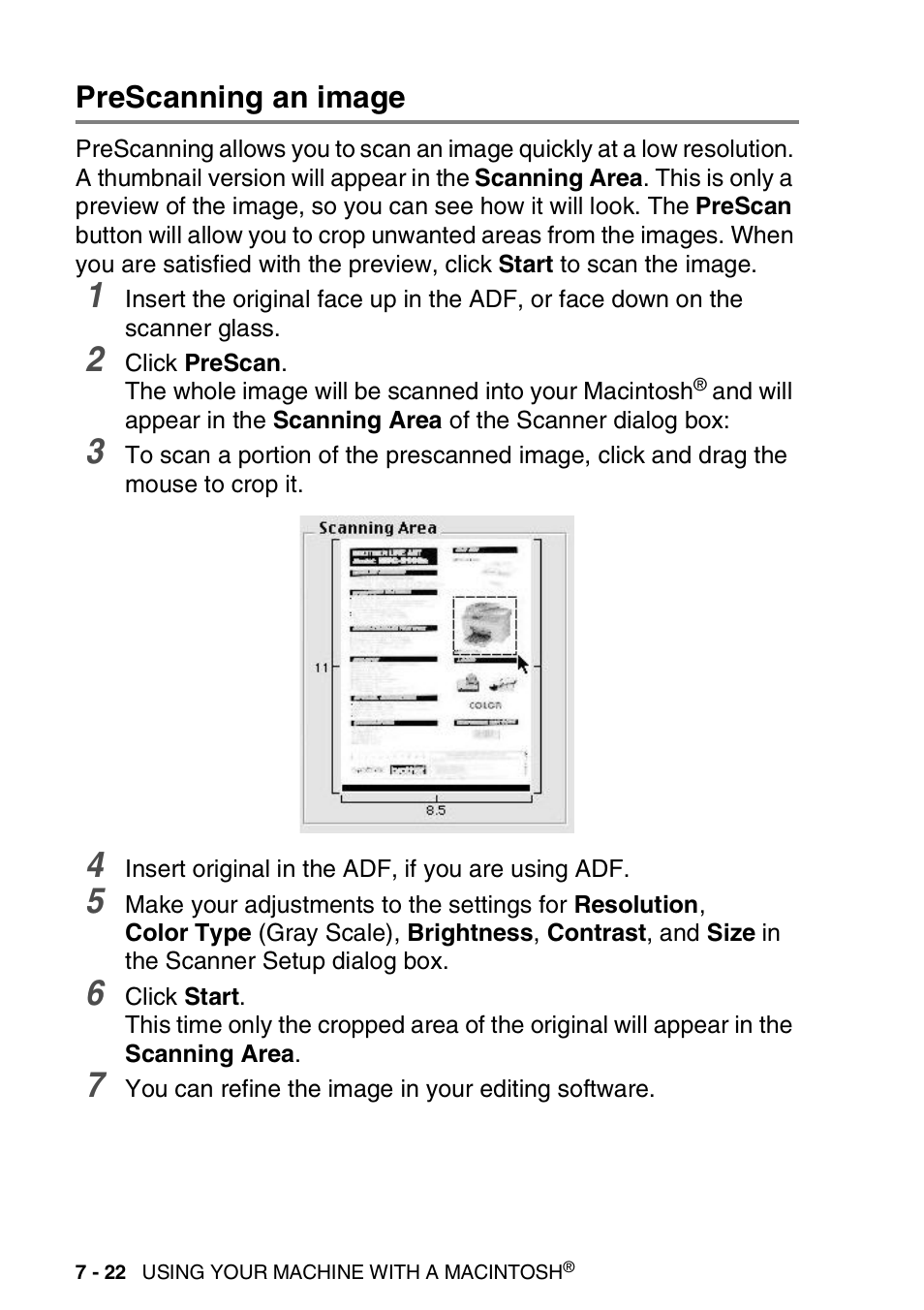 Prescanning an image, Prescanning an image -22 | Brother MFC 8840DN User Manual | Page 136 / 178