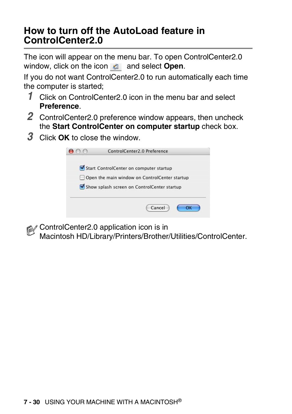 How to turn off the autoload feature in, Controlcenter2.0 -30 | Brother MFC 8840DN User Manual | Page 144 / 178