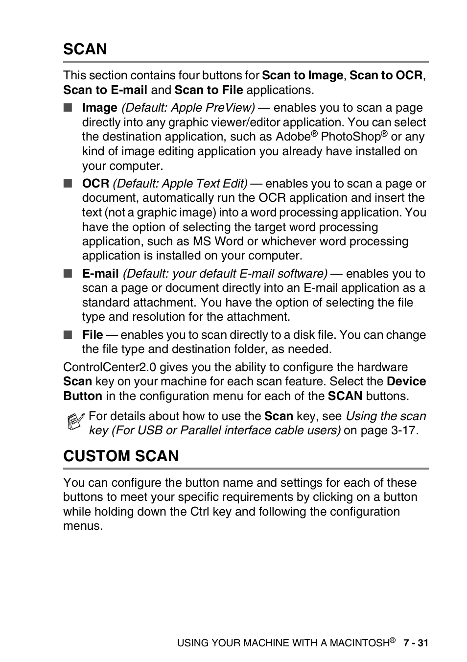 Scan, Custom scan, Scan -31 custom scan -31 | Brother MFC 8840DN User Manual | Page 145 / 178