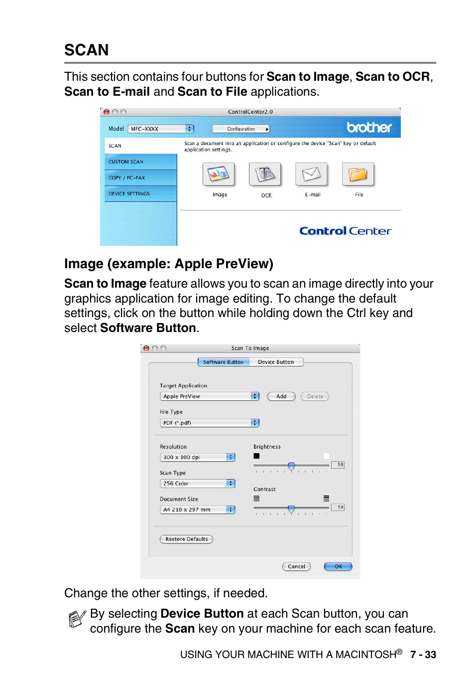 Scan, Image (example: apple preview), Scan -33 | Image (example: apple preview) -33 | Brother MFC 8840DN User Manual | Page 147 / 178