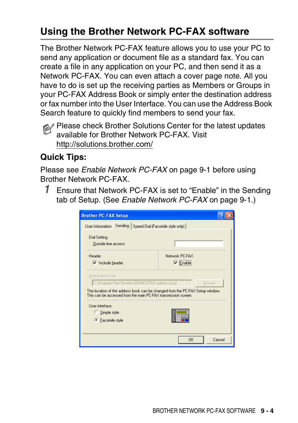 Using the brother network pc-fax software, Quick tips, Using the brother network pc-fax software -4 | Quick tips: -4 | Brother MFC 8840DN User Manual | Page 175 / 178