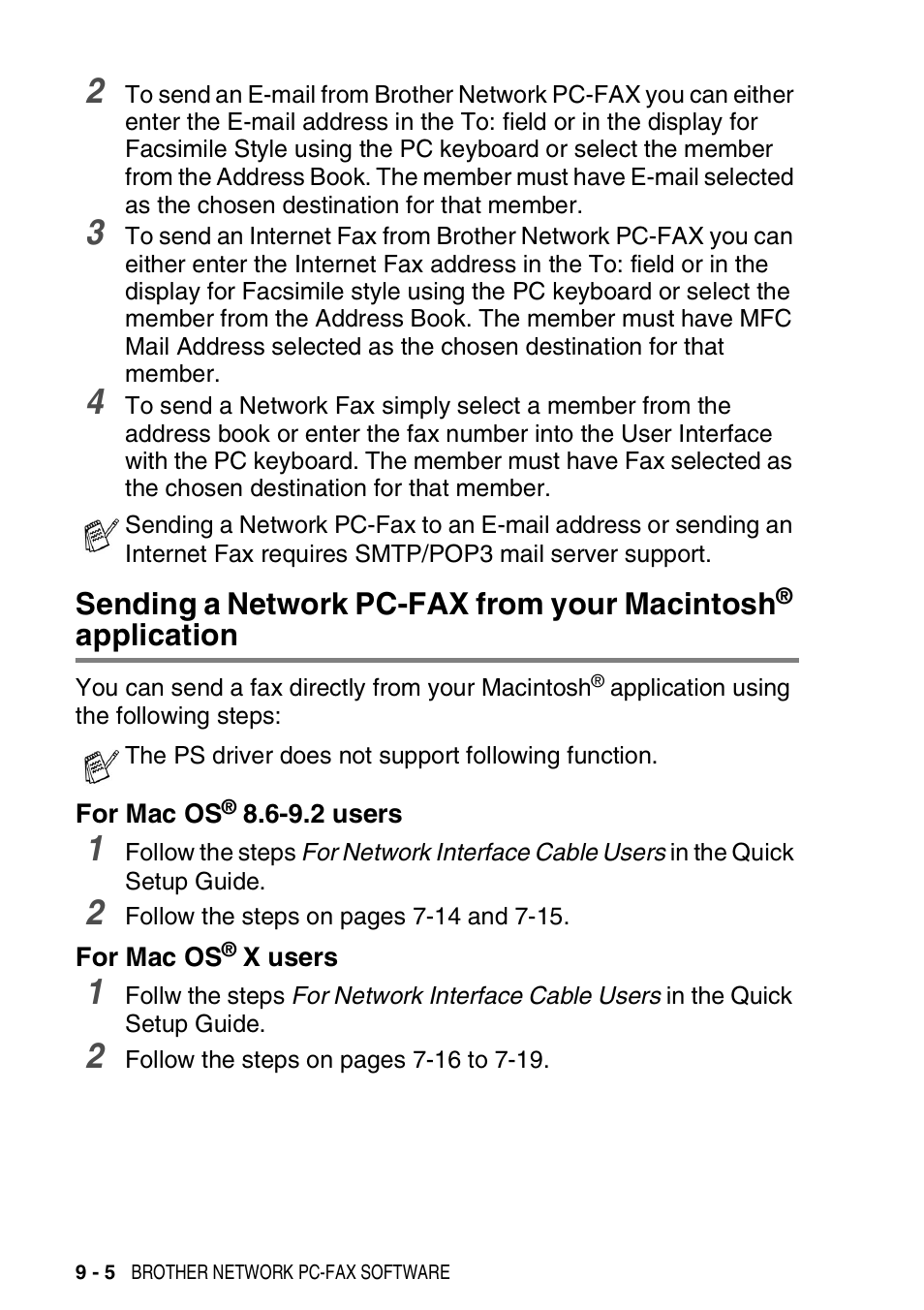 For mac os® 8.6-9.2 users, For mac os® x users, Sending a network pc-fax from your macintosh | Application -5 for mac os, 9.2 users -5, For mac os, X users -5, Application | Brother MFC 8840DN User Manual | Page 176 / 178