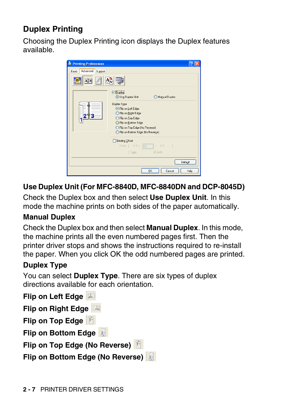 Duplex printing, Duplex printing -7 | Brother MFC 8840DN User Manual | Page 32 / 178