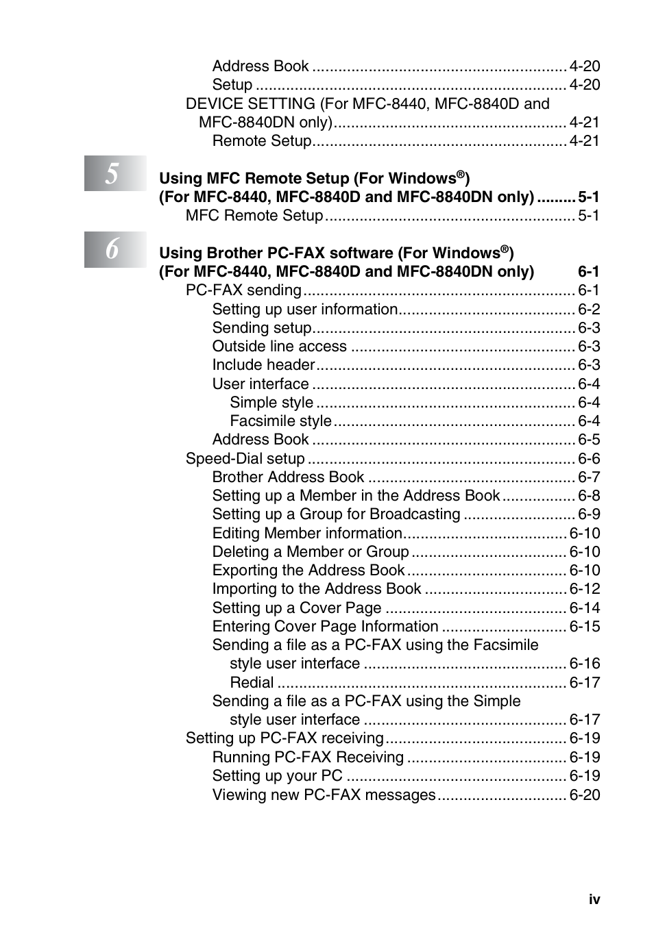 Brother MFC 8840DN User Manual | Page 5 / 178