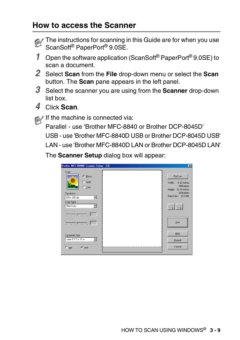 How to access the scanner, How to access the scanner -9 | Brother MFC 8840DN User Manual | Page 55 / 178