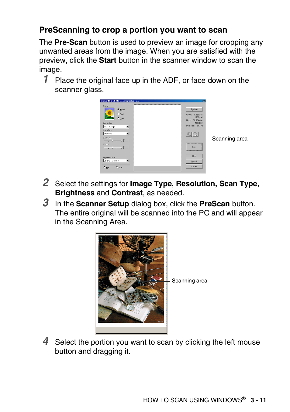 Prescanning to crop a portion you want to scan, Prescanning to crop a portion you want to scan -11 | Brother MFC 8840DN User Manual | Page 57 / 178