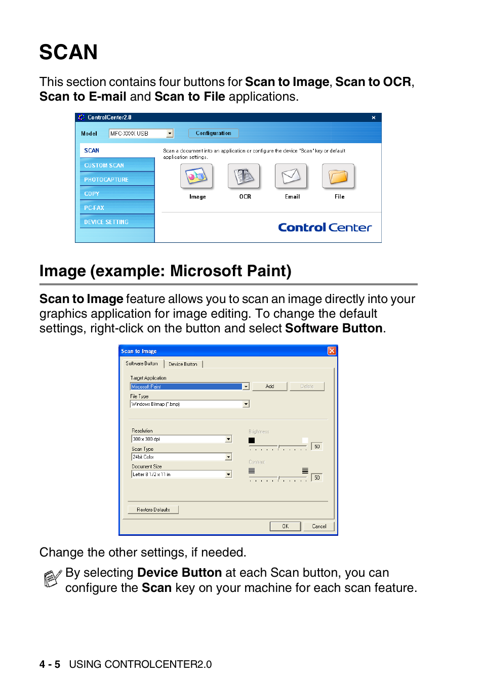 Scan, Image (example: microsoft paint), Scan -5 | Image (example: microsoft paint) -5 | Brother MFC 8840DN User Manual | Page 76 / 178