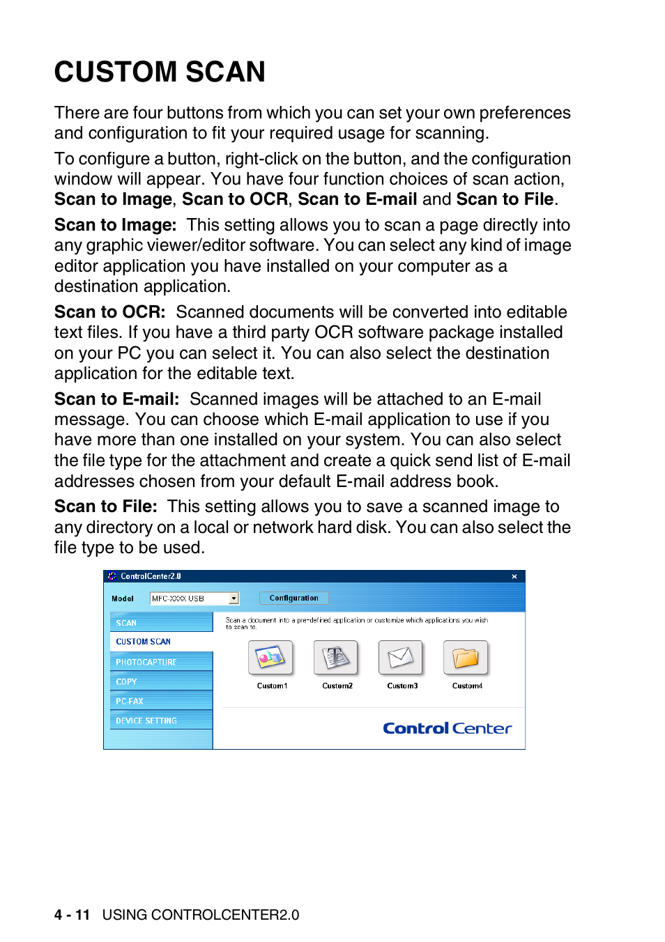 Custom scan, Custom scan -11 | Brother MFC 8840DN User Manual | Page 82 / 178