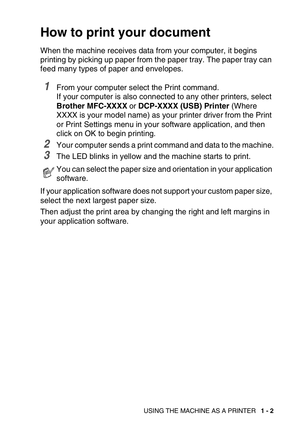 How to print your document, How to print your document -2 | Brother MFC 8840DN User Manual | Page 9 / 178