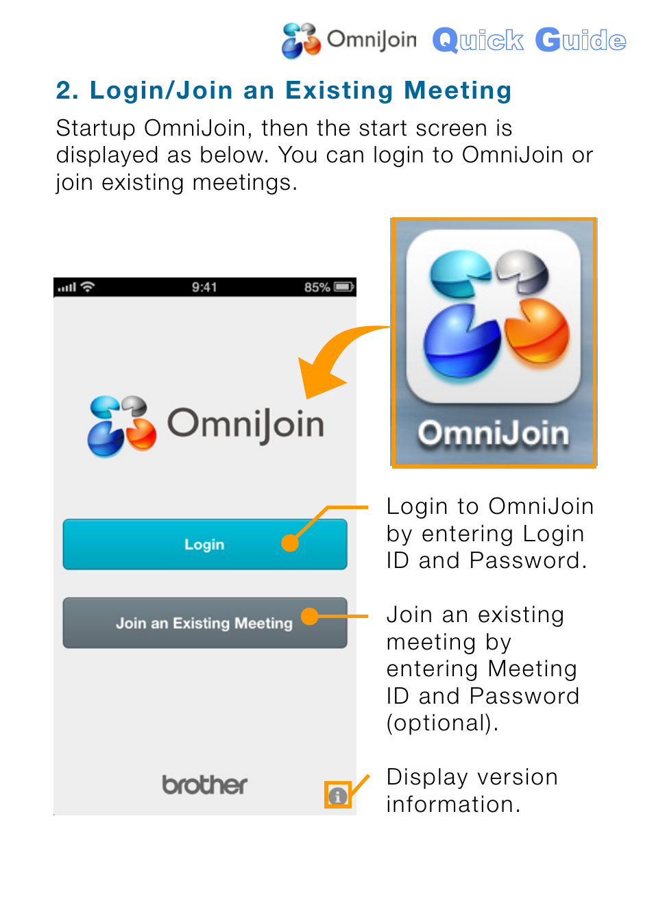 Login/join an existing meeting | Brother OmniJoin User Manual | Page 4 / 18
