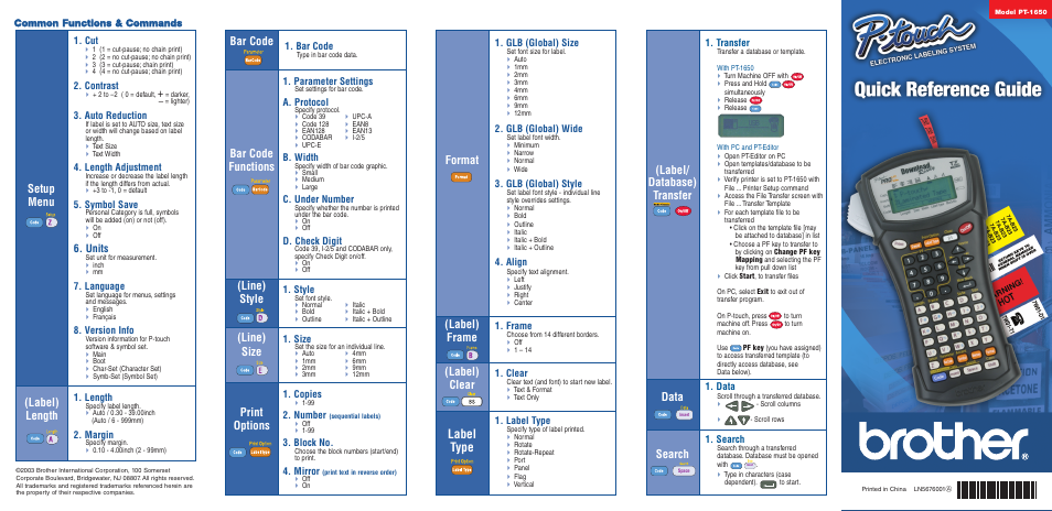 Brother PT-1650 User Manual | 2 pages