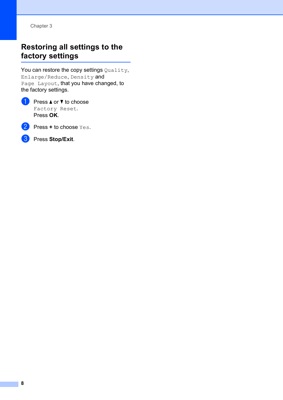 Restoring all settings to the factory settings | Brother DCP-J125 User Manual | Page 12 / 30