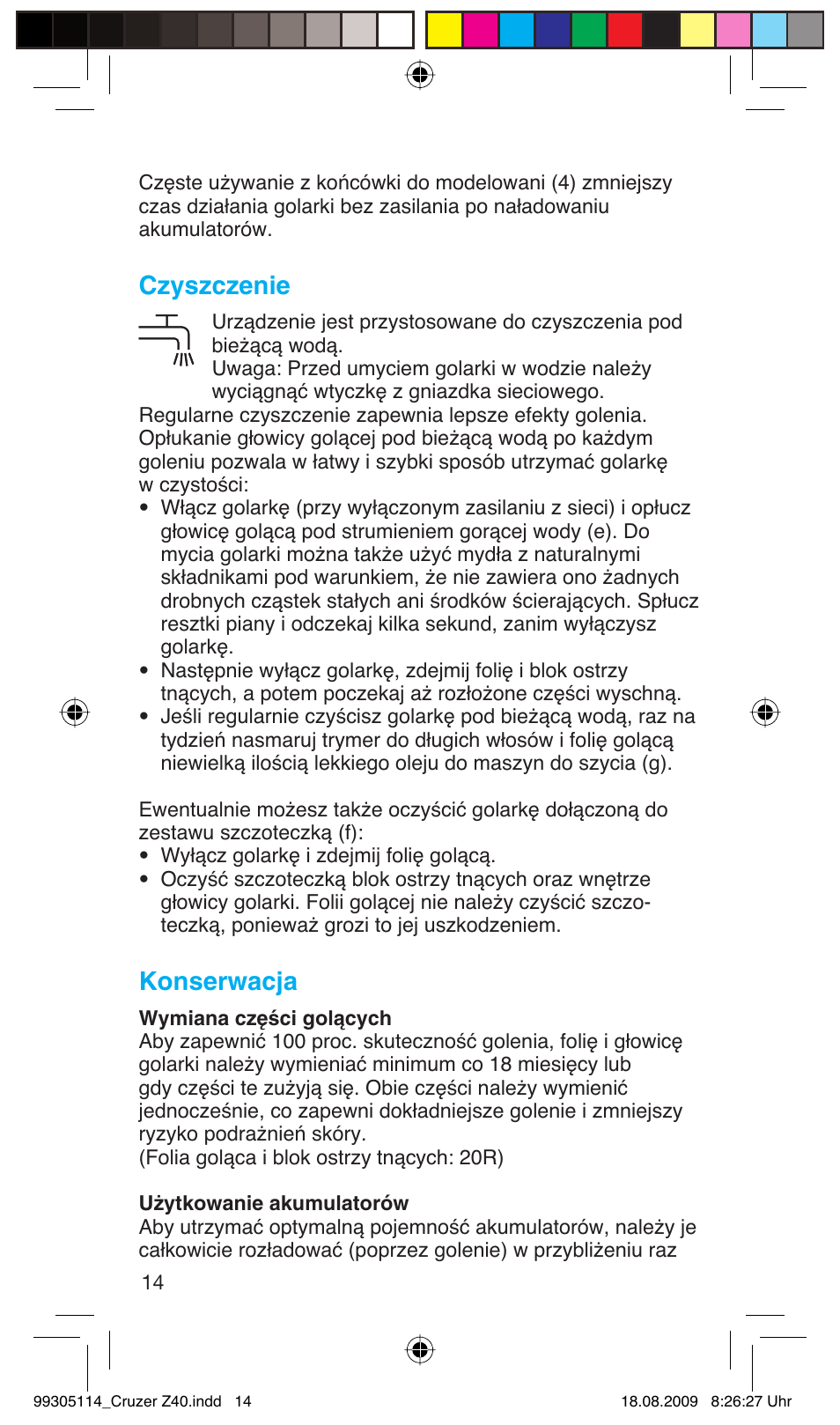 Czyszczenie, Konserwacja | Braun Z40 CruZer2 User Manual | Page 13 / 57