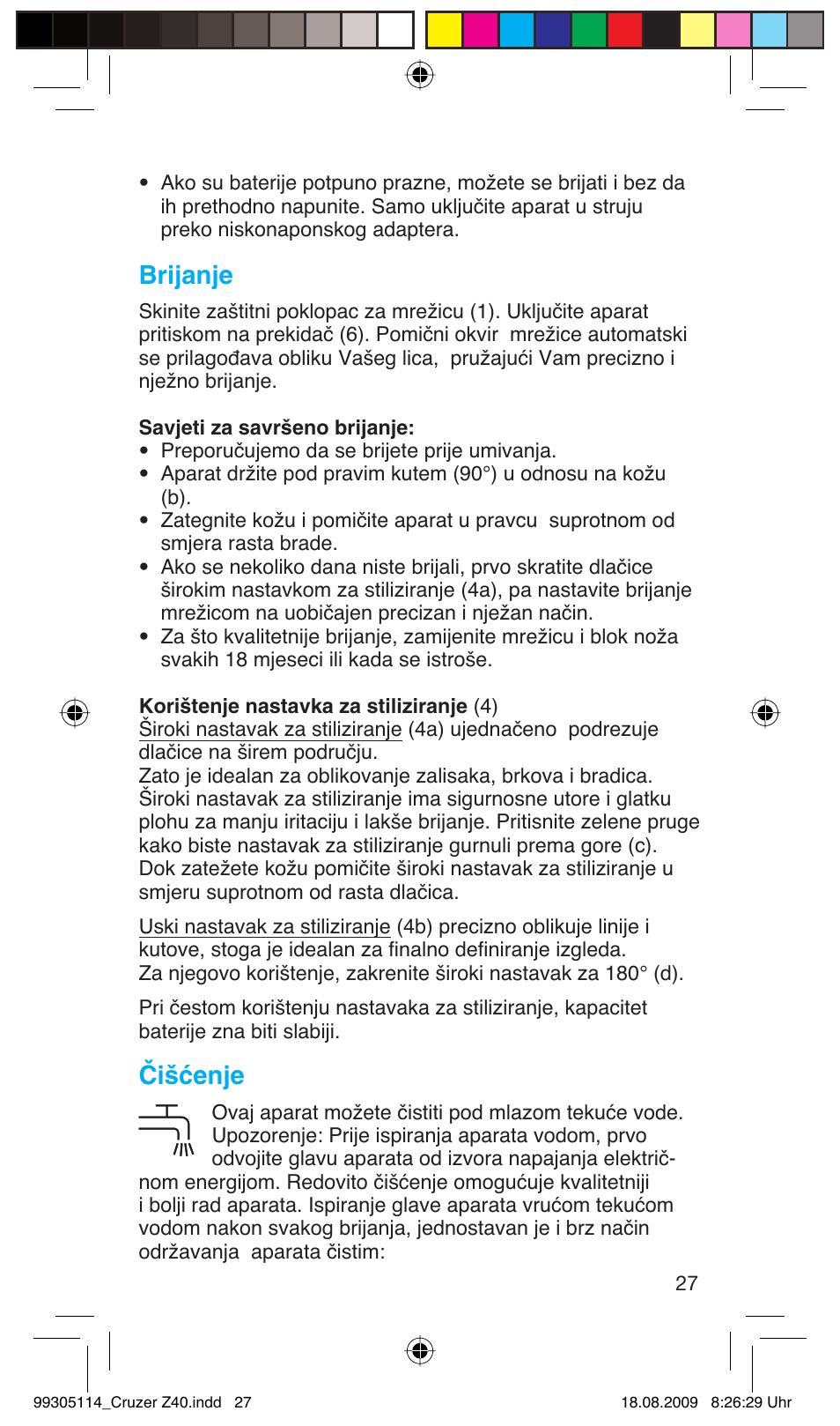 Brijanje, Čišćenje | Braun Z40 CruZer2 User Manual | Page 26 / 57
