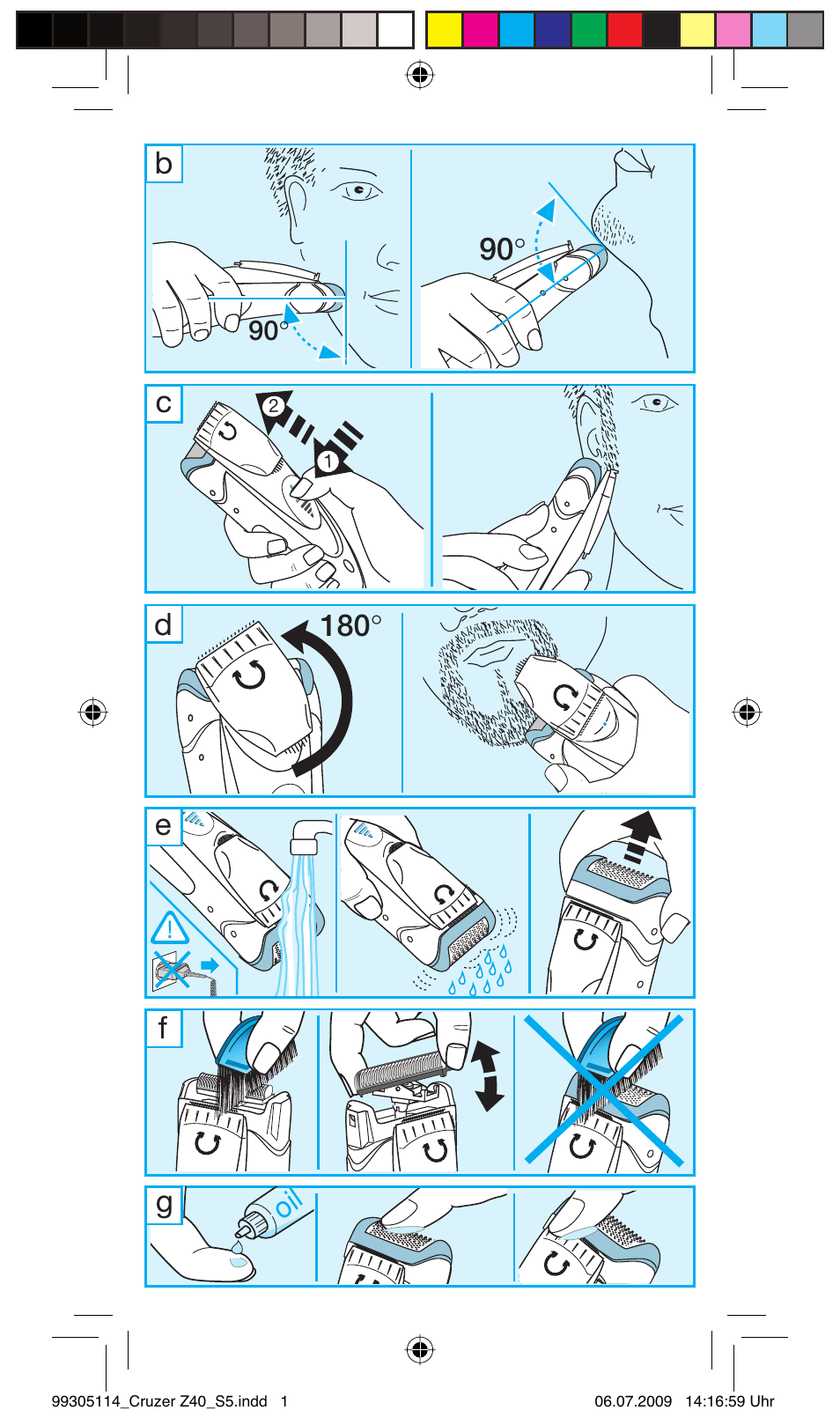 90 ° c d e, 180 ° oil | Braun Z40 CruZer2 User Manual | Page 4 / 57