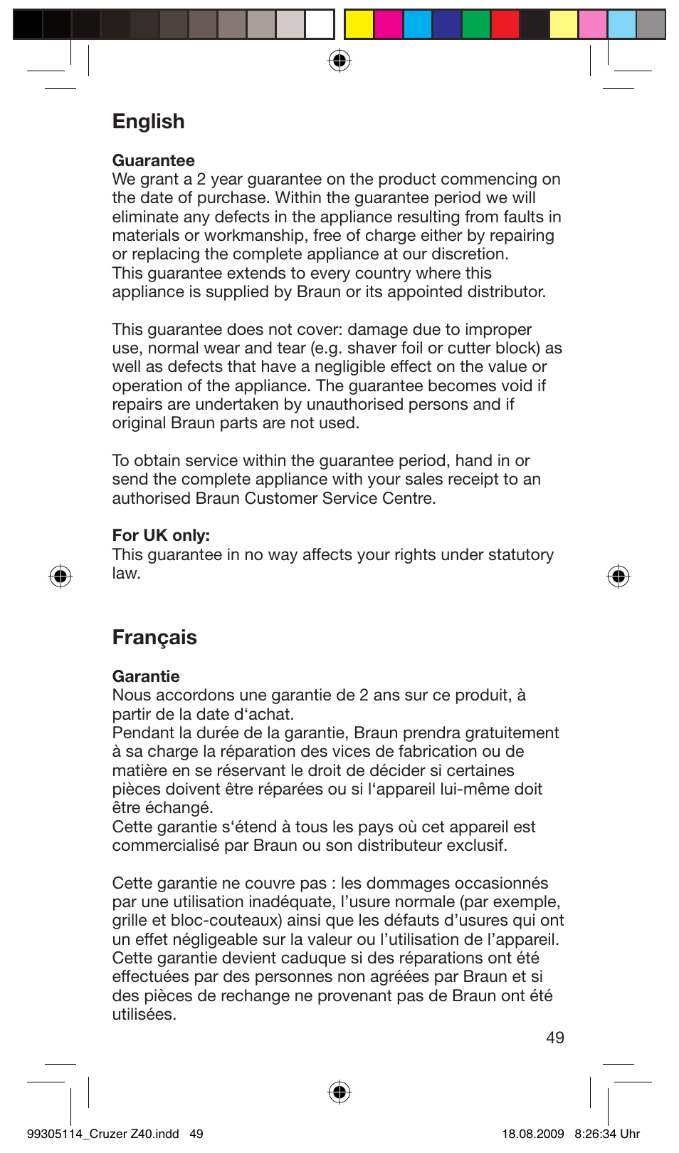 English, Français | Braun Z40 CruZer2 User Manual | Page 48 / 57