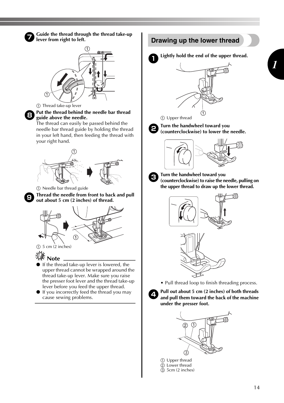 Drawing up the lower thread | Brother LS2350 User Manual | Page 15 / 96