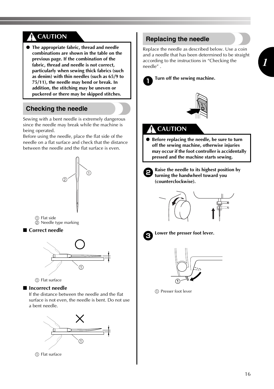 Checking the needle, Replacing the needle, Caution | Brother LS2350 User Manual | Page 17 / 96