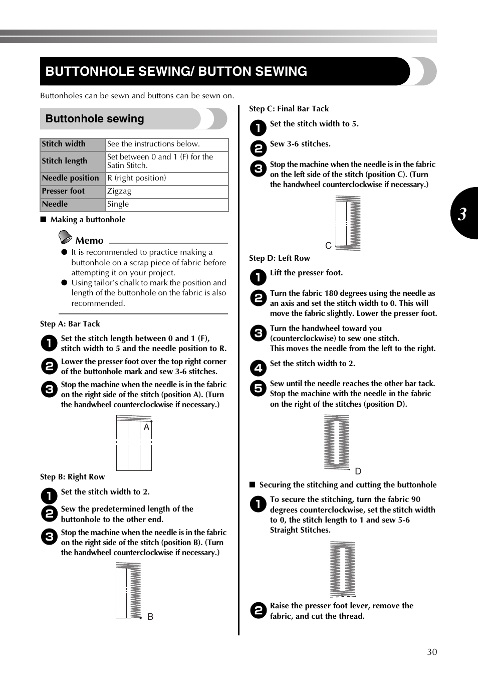 Buttonhole sewing/ button sewing, Buttonhole sewing | Brother LS2350 User Manual | Page 31 / 96
