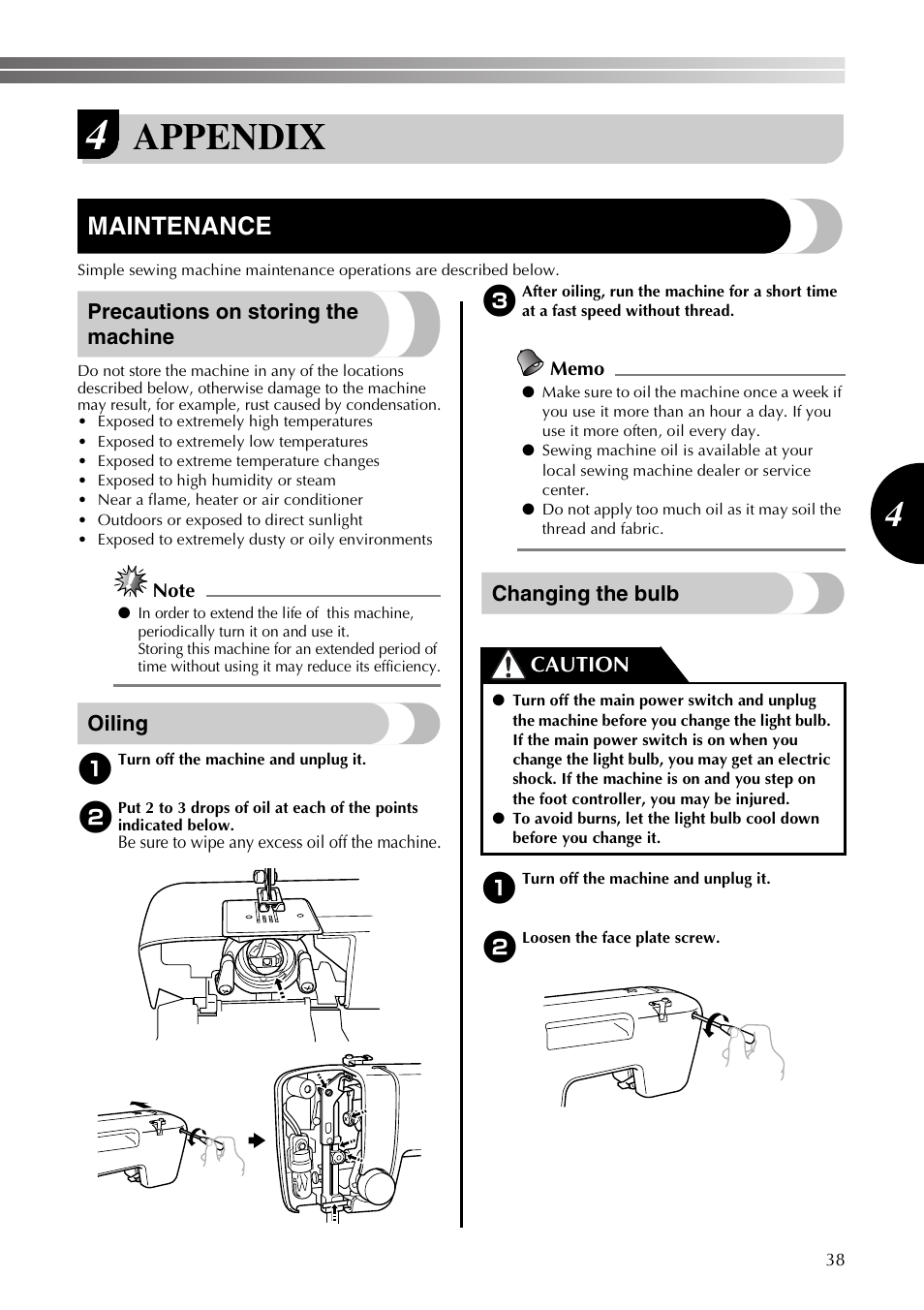 Appendix, Maintenance | Brother LS2350 User Manual | Page 39 / 96